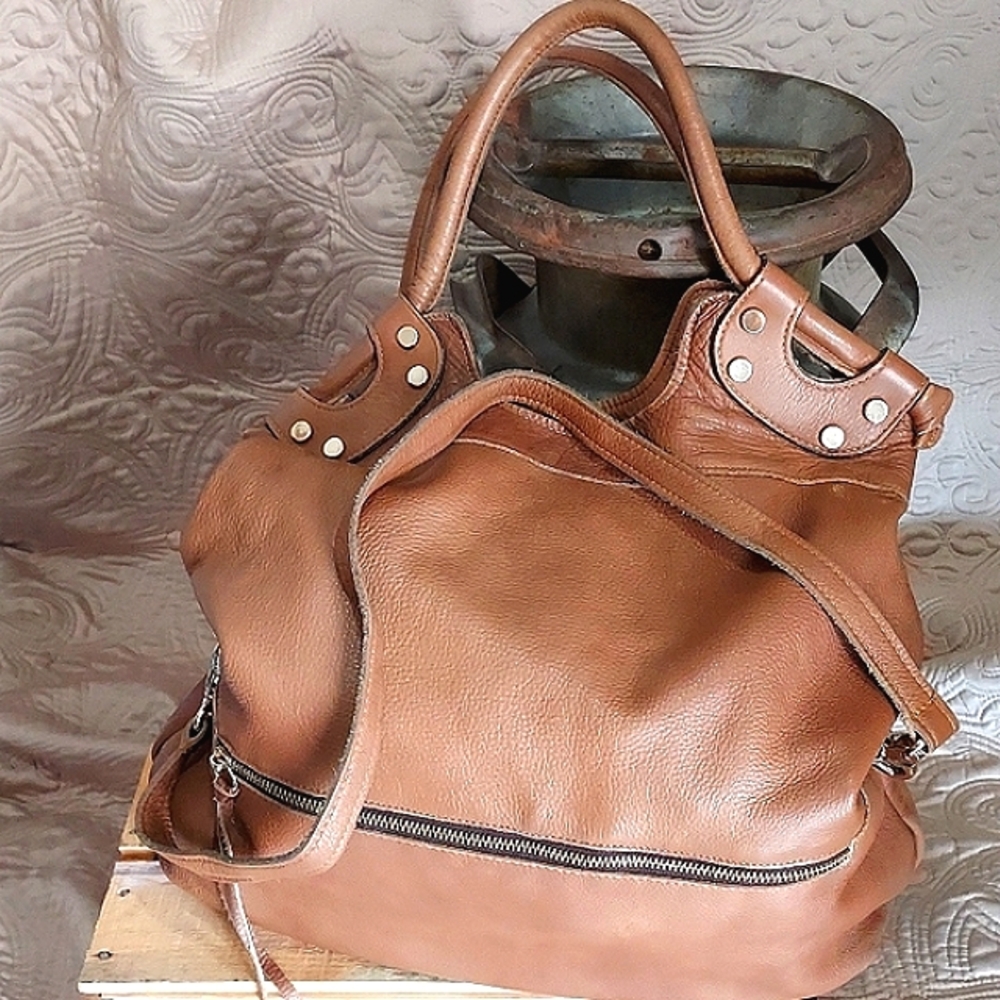GG BOSS BROWN LEATHER TOTE/SHOULDER BAG, MADE IN THE USA